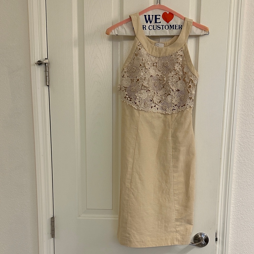Anthro Postcard | Cream/Beige sheath dress with embroidery